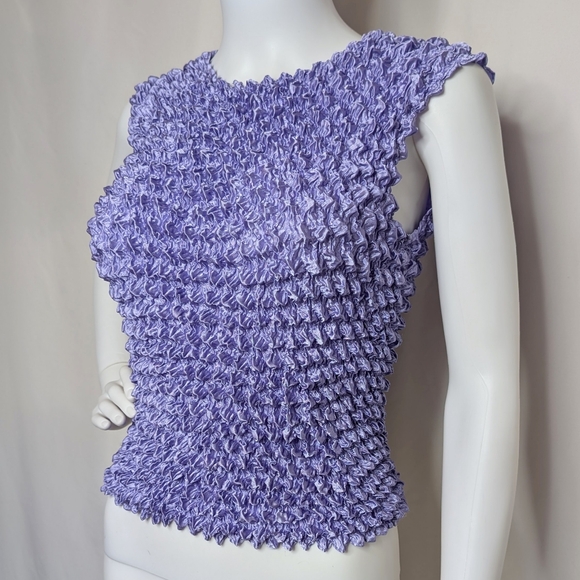 Y2K Lavender Satin Sleeveless Popcorn Magic Top - Picture 2 of 5